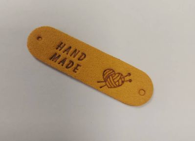 Kis bársony Hand Made címke - mustár