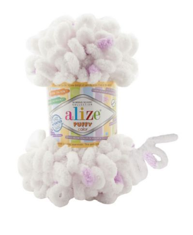 Alize Puffy Color 6470 - fehér, lila foltos