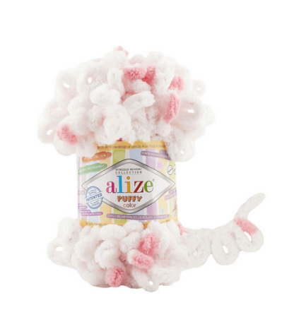 Alize Puffy Color 6492 - fehér - rózsaszín foltos