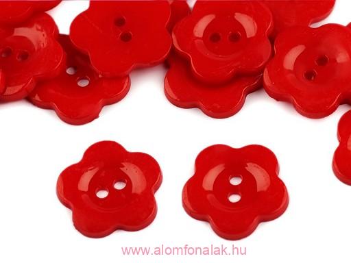 Müanyag gomb - piros virág