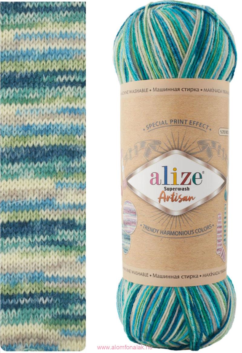 Superwash Artisan 9001 - zöld, kék, bézs