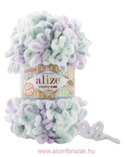 Alize Puffy Fine Color 6466 - menta, lila, szürke