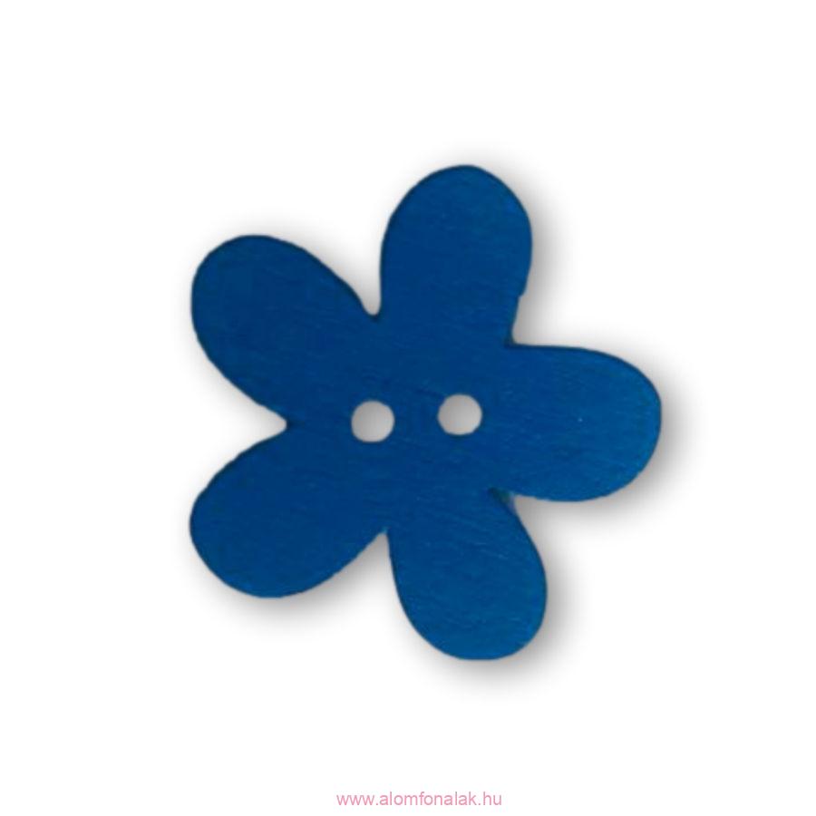 Virág alakú fa gomb kék 25 mm