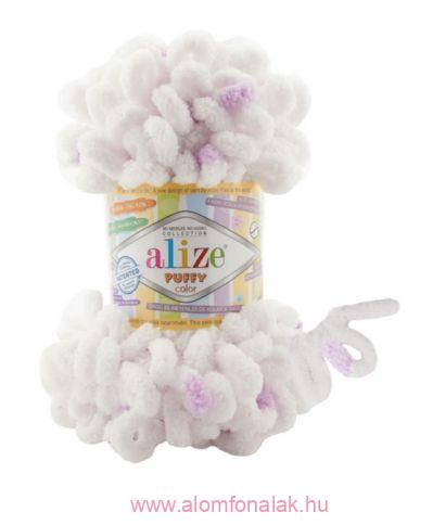 Alize Puffy Color 6470 - fehér, lila foltos