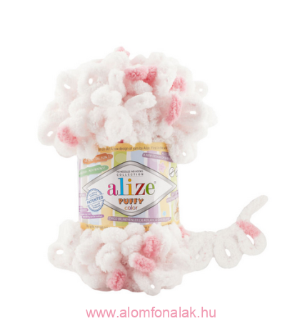 Alize Puffy Color 6492 - fehér - rózsaszín foltos