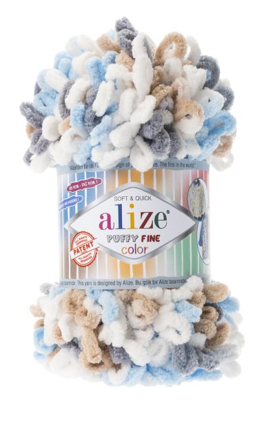 Alize Puffy Fine Color 5946 - barna, kék, fehér