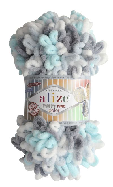 Alize Puffy Fine Color 5939 - menta, szürke, fehér