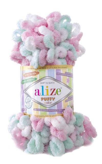 Alize Puffy Color 6052 - menta, rózsaszín, fehér