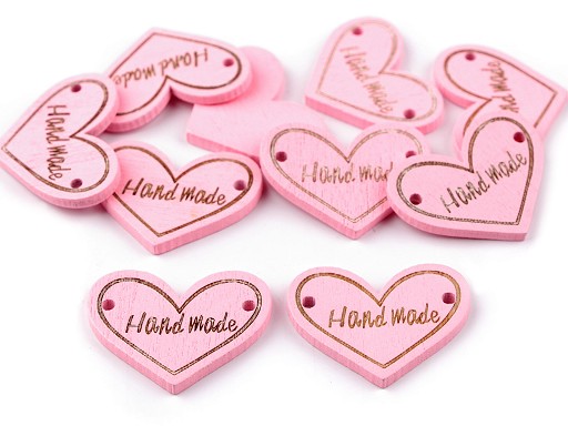 Szív alakú Hand Made címke - rózsaszín
