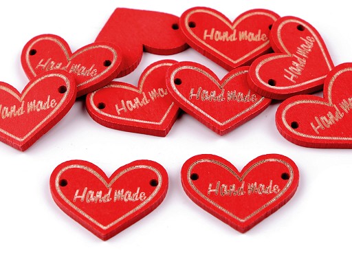 Szív alakú Hand Made címke - piros