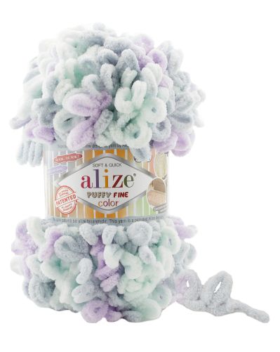 Alize Puffy Fine Color 6466 - menta, lila, szürke