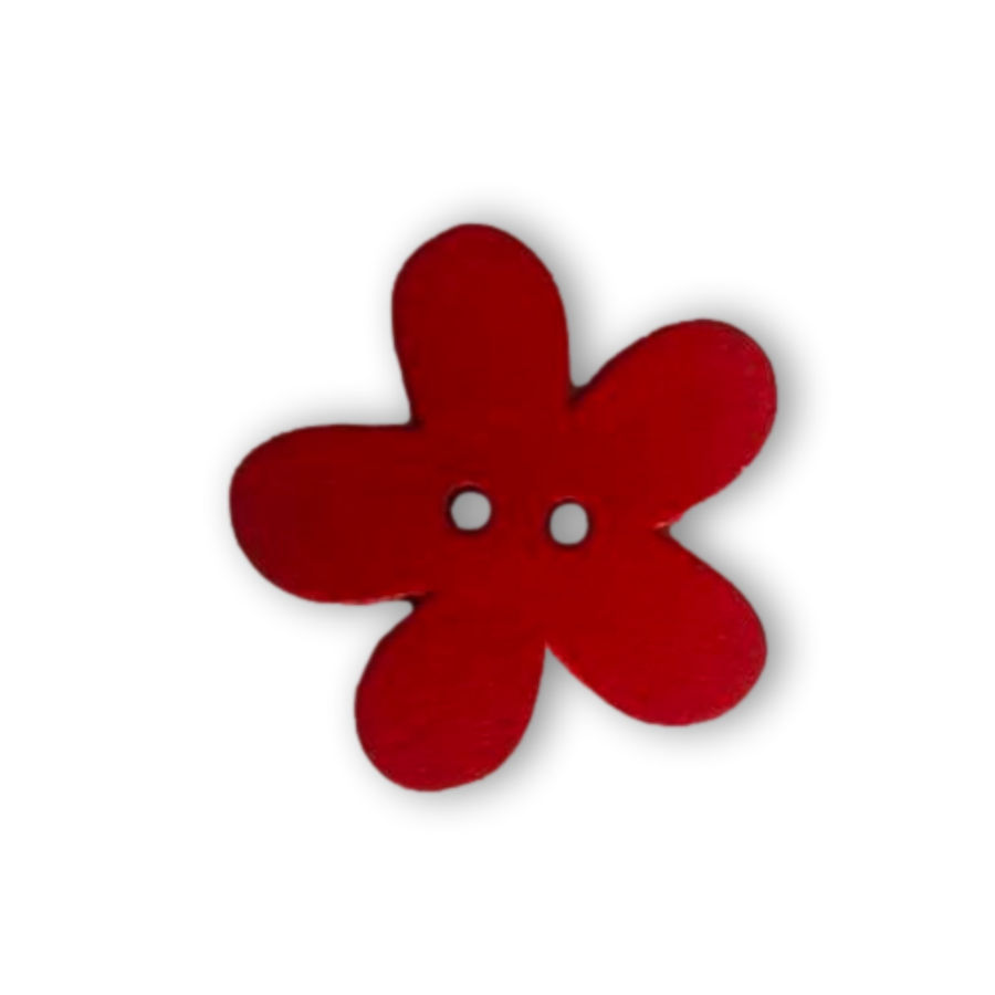 Virág alakú fa gomb piros 25 mm