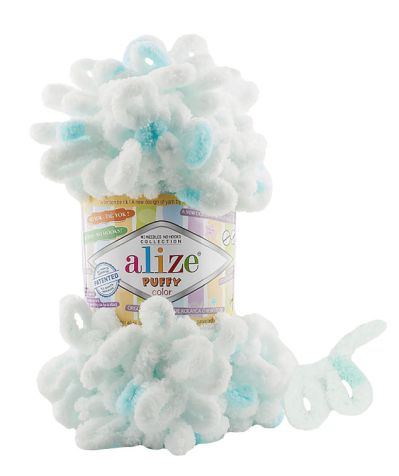 Alize Puffy Color 6491 - fehér - menta foltos