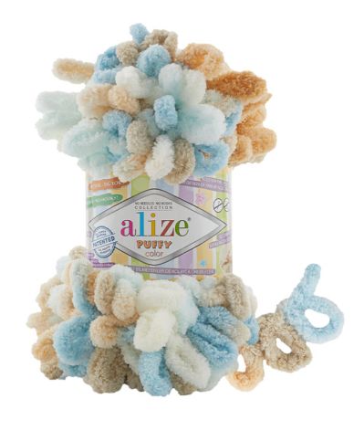 Alize Puffy Color 6530 - barna, fehér, kék