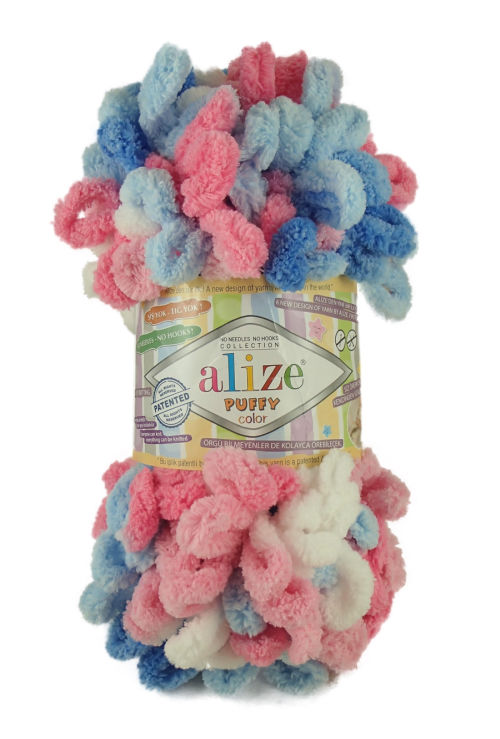 Alize Puffy Color 6525 - fehér, kék, rózsaszín